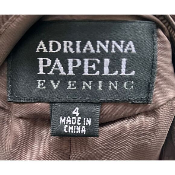 Adrianna Papell Iridescent Chocolate Brown Halter Taffeta Rosette Dress, Size 4 - Picture 8 of 16